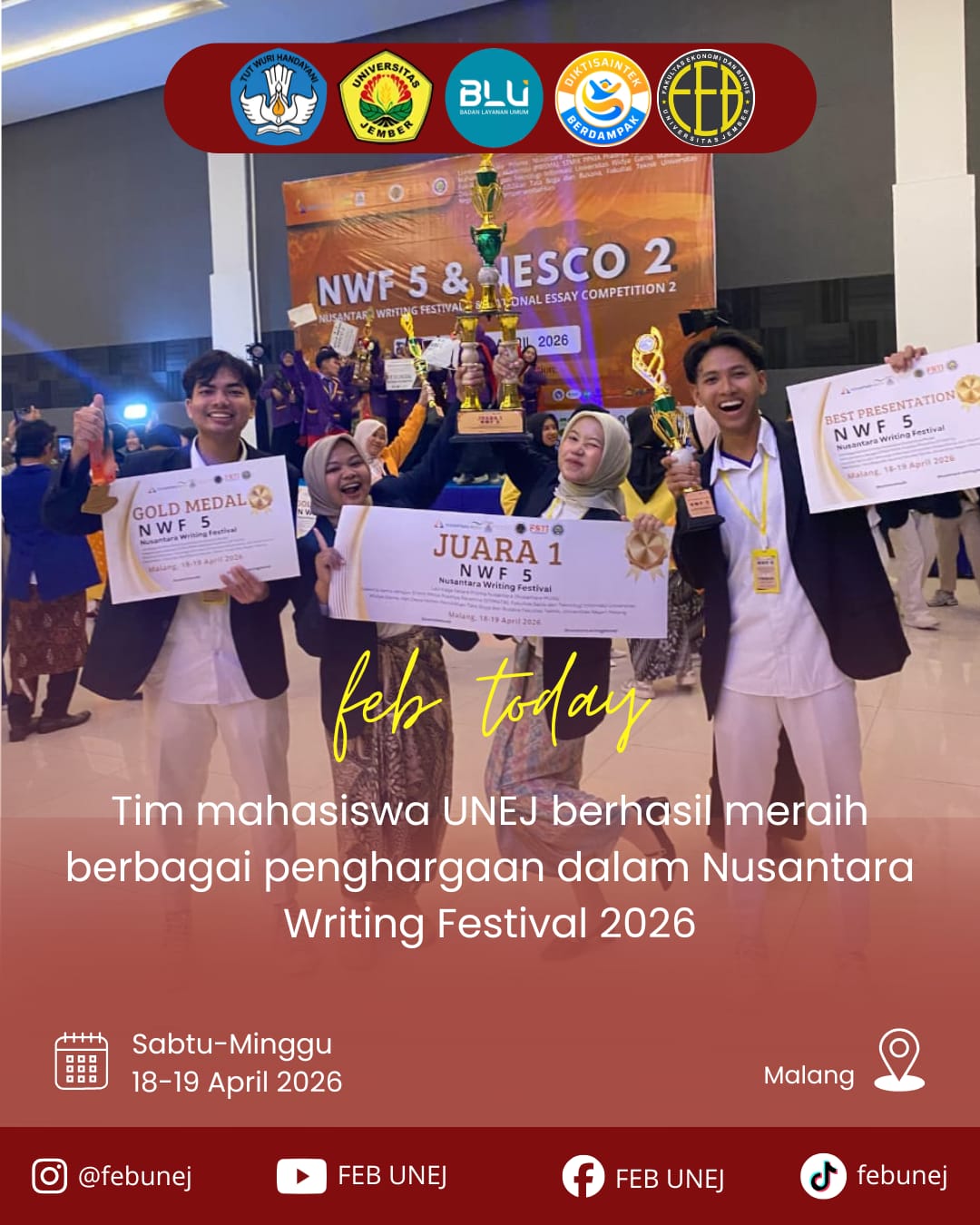 Kolaborasi Hasilkan Prestasi! Mahasiswa S1 Manajemen bersama Tim UNEJ Meraih Juara 1 Umum Writing Festival Tingkat Nasional