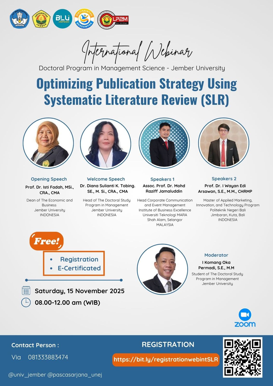 Program Doktor Ilmu Manajemen Universitas Jember Gelar International Webinar "Optimizing Publication Strategy Using Systematic Literature Review (SLR)"