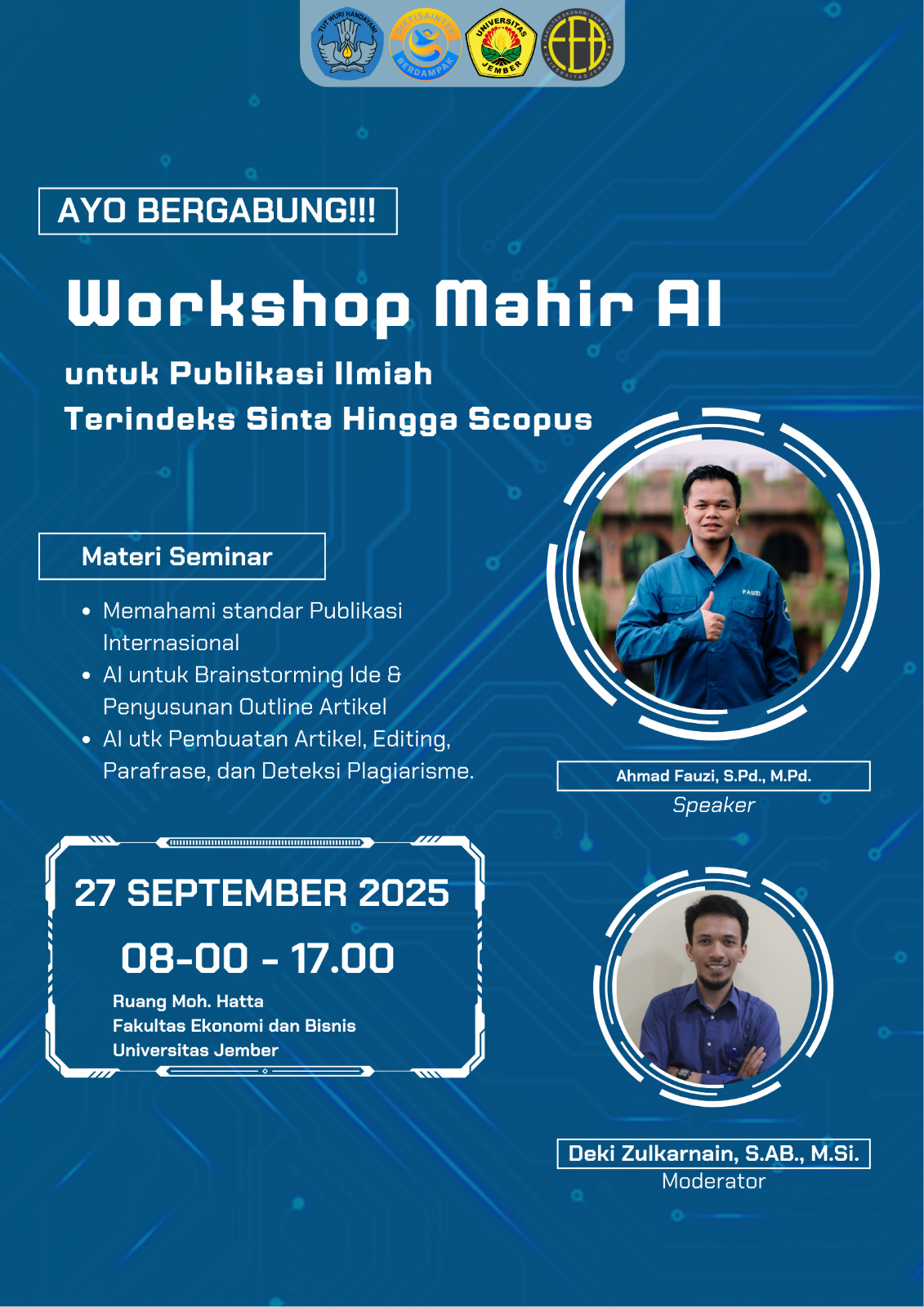 Akselerasi Publikasi Ilmiah, FEB Universitas Jember Gelar Workshop Mahir AI untuk Jurnal Terindeks Sinta hingga Scopus